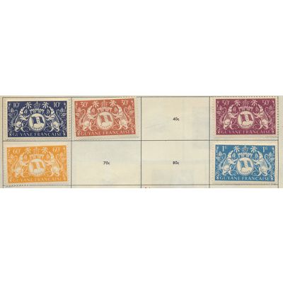 French Guiana Stamps Scott #173//180, Mint Hinged, 5 Different