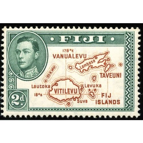 Fiji KGVI 1938 2d Brown & Green Die I Mounted Mint MM SG 253 Sc 120 stamp map