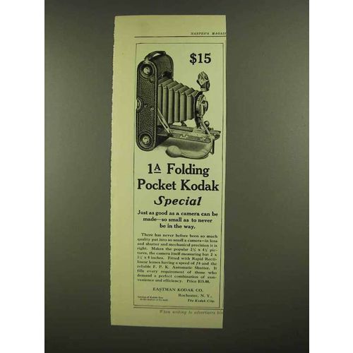 1908 Kodak 1A Folding Pocket Kodak Special Camera Ad
