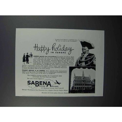 1953 Sabena Airlines Ad - Happy Holiday in Europe