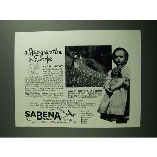 1953 Sabena Belgian Airlines Ad - A Spring Vacation in Europe