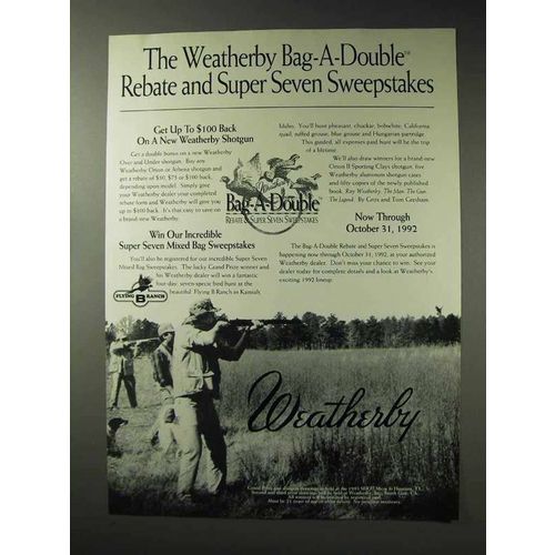 1992 Weatherby Shotgun Ad - Bag-A-Double
