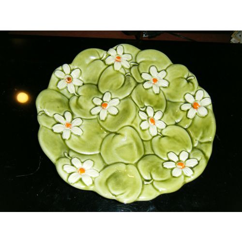 Vintage 1960's Inarco Green Apple & Daisy Covered Relish Candy Nut Dish