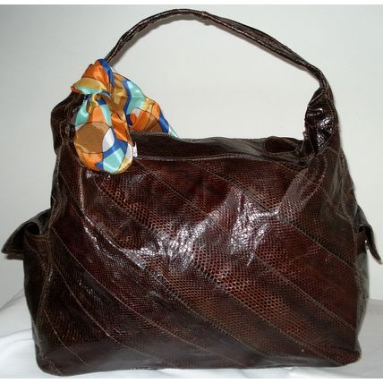 Mogil Huge Snakeskin New Leather XXL Bag Handbag Overnight Travel Satchel Brown