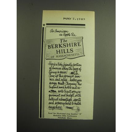 1949 Berkshire Hills, Massachusetts Ad - As American as Apple Pie