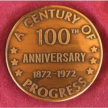 1972 Dewitt County Bank Clinton Illinois Bank 100th Anniversary Bronze Token