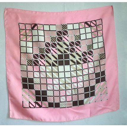 Rudolf Brauchbar Vintage 60s Silk Rolled Abstract PINK silver Multi Mint Scarf