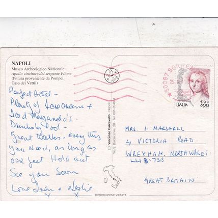 Napoli Apollo Vincitore del Serpente Pitone Postcard posted creased