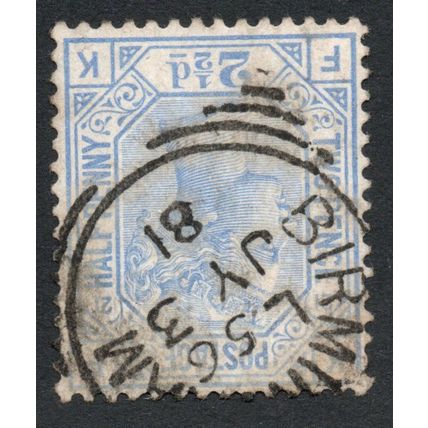 Sg157wi 21/2d Blue plate 21 scarce watermark inverted "F-K" good- fine used (SC)