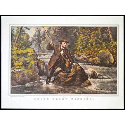 BROOK TROUT FISHING 1952 Nathaniel Currier - James Merritt Ives PRINT