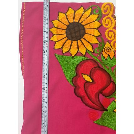 Sunflowers & Calla Lillies Embroidered Cotton Canvas Pink Blouse Chiapas Mexico