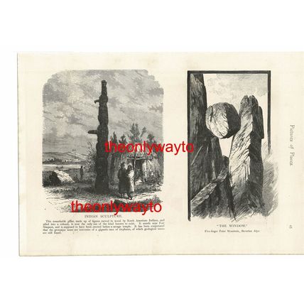 INDIAN SCULPTURE, Fort Simpson, USA, The Window, Alps, Book Illustration, 1893