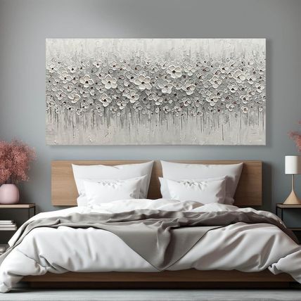 Large Canvas Wall Art for Living Room White Flowers Picture Hand-Painted Oil Pai