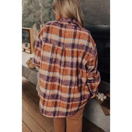 Multicolour Plus Size Plaid Print Collared Button up Jacket
