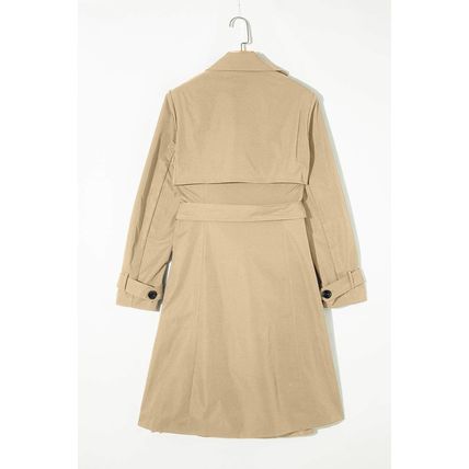 Pale Khaki Solid Color Lapel Collar Waist Tie Wind Coat
