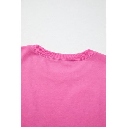 Sachet Pink Contrast Flower Drop Shoulder Loose T Shirt
