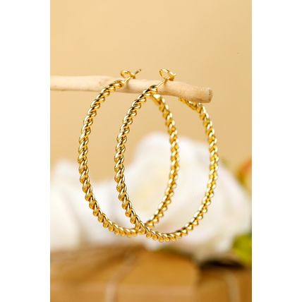 Gold Twisted Detail Plated Alloy Large Hoop Earrings