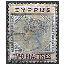 Cyprus 1894 SG43 2 Piastres Blue & Purple Good+ Used .