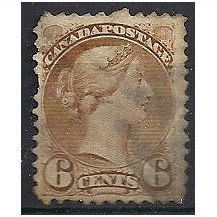 Canada 1876 SG86 6c Yellowish-Brown Good/Fine Used. .