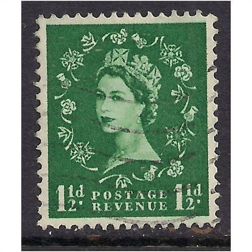 GB 1955 - 58 QE2 1 1/2d Green Wilding SG 542 WMK 165(E709 )