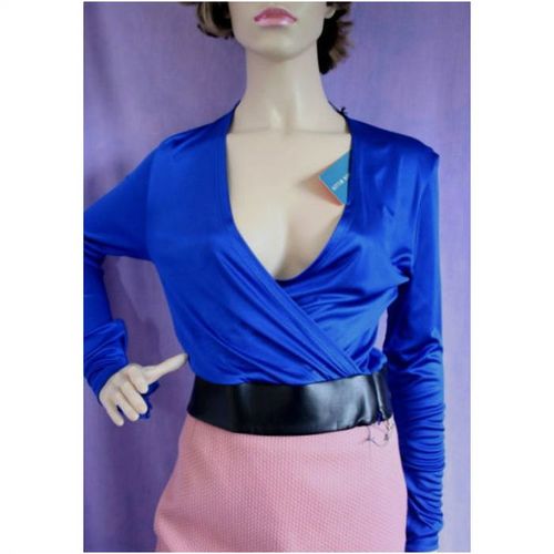 Karen Millen Royal Blue Black Satin Wrap over Top Size 10 Womens New with Tag