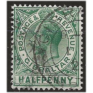 Gibraltar 1912 SG76 1/2d Blue-Green Good+/Fine Used . ..