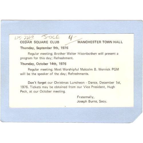 New Jersey Whiting Notice From Cedar Square Club Manchester Town Hall To H~2220