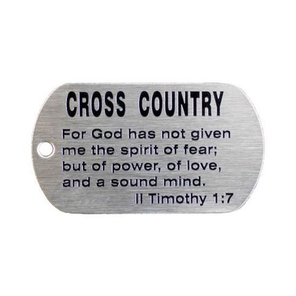 Cross Country Track Stainless Steel Dog Tag Necklace, 2 Timothy 1-7