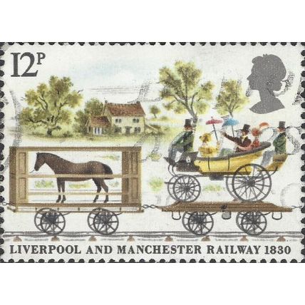 GB, RAIL, Liverpool & Manchester Railway, Horse Box, blue 1986, 12p