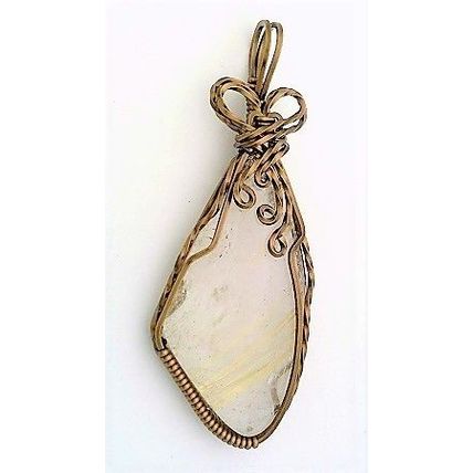 Rutilated Quartz Bronze Copper Wire Wrap Gemstone Pendant 14