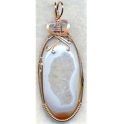 White Agate Copper Wire Wrap Gemstone Pendant 6