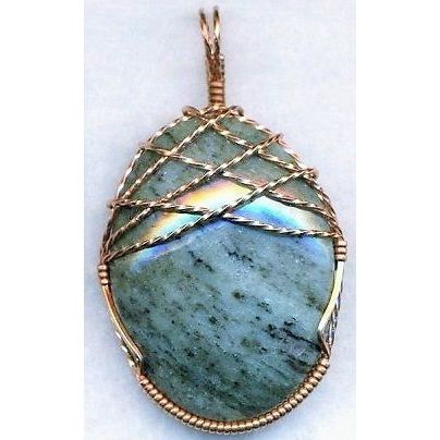 Blue Quartz Garnet Copper Wire Wrap Gemstone Pendant 63