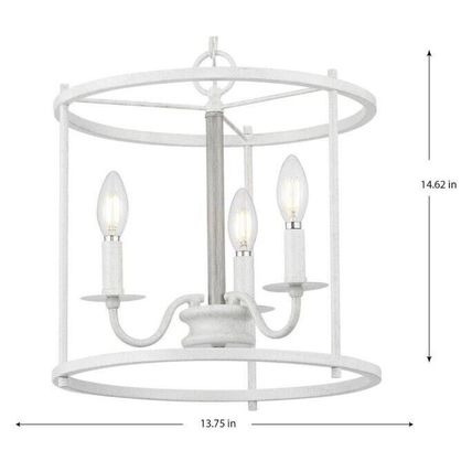 Somstreet 13.75" 3-Light Cottage White Cage Pendant Light Bleached Oak Accents