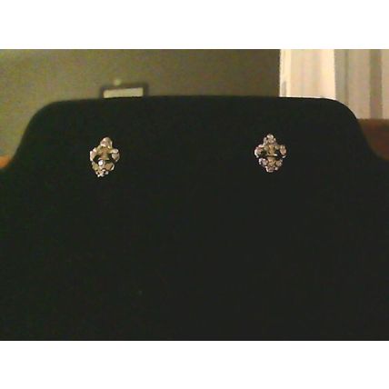 Silver Cubic Zirconia CZ Fleur De Lis Studs Post Earrings 1/2”