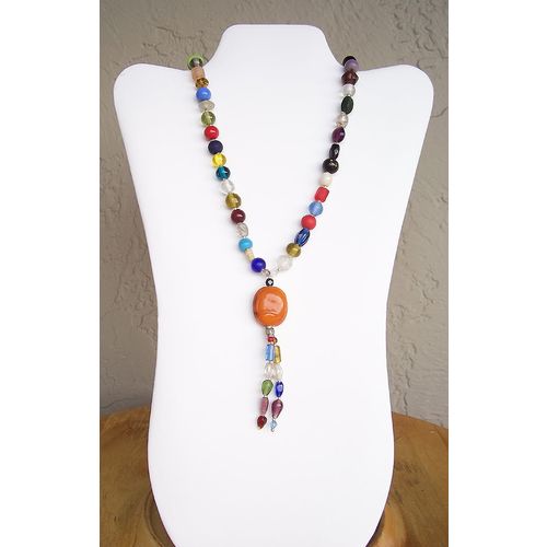 Necklace #2 multicolor glass beads 25 inch ladies teens costume fashion jewelry