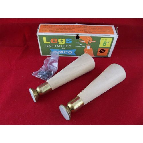 Vintage NOS Emco 6" Table Furniture Wood Legs Pair With Hardware
