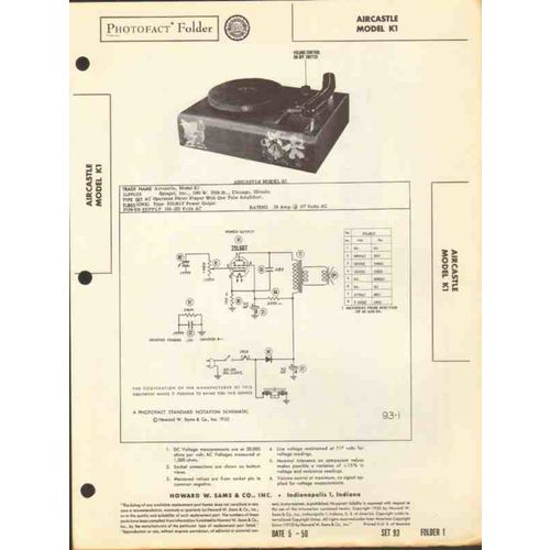 AIRCASTLE model K1 1 tube amplified phonograph Sams Photofact manual