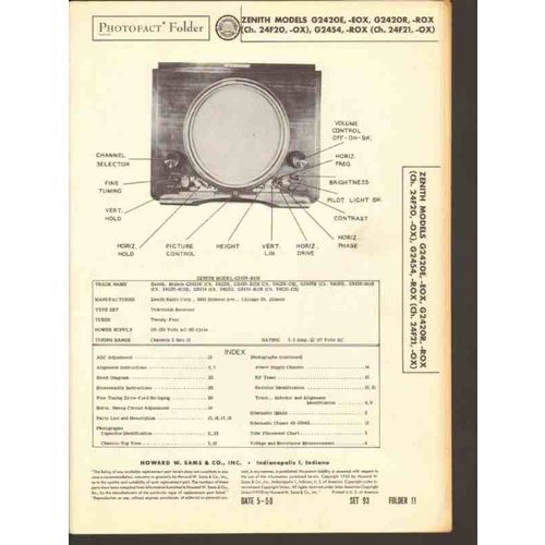 ZENITH model G2420 G2454 series TV receiver Sams Photofact manual