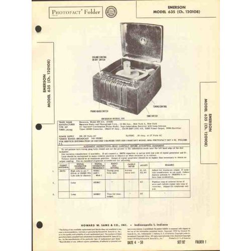 EMERSON model 635 AM radio receiver phonograph Sams Photofact manual
