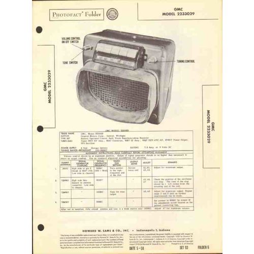 GMC model 2233029 six tube AM car radio receiver Sams Photofact manual