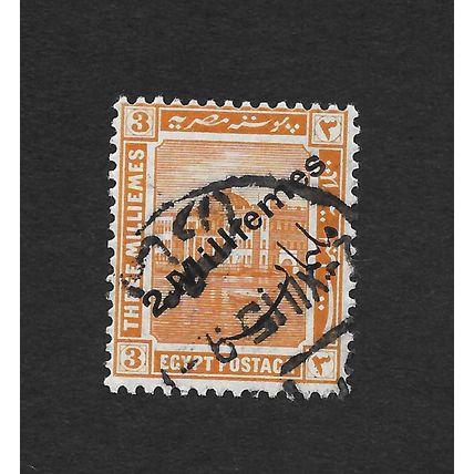 Egypt 1915 3m orange surcharged " 2 milliemes " used December 1915