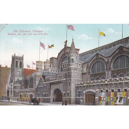 1910 - Chicago, IL - Postcard & Stamp - The Coliseum, Wabash Avenue - Antique