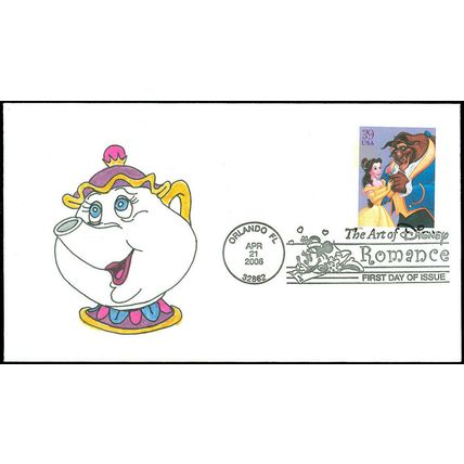 4/21/2006 Orlando FL Cds, Hand Painted TEA CUP: BEAUTY & THE BEAST, #4027 FDC!