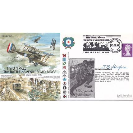 Bernard Harper Battle Of Menin London Artillery Gunner WW1 Hand Signed FDC