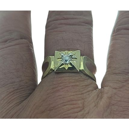 New Solid Real 14k Yellow Gold Men Ring Round CZ Stone 5.1 Grams Size 10.5