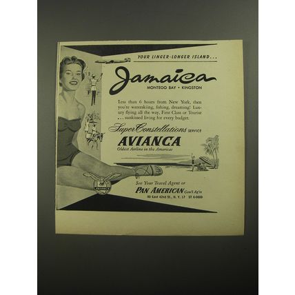 1956 Avianca Airlines Ad - Your linger-longer island.. Jamaica