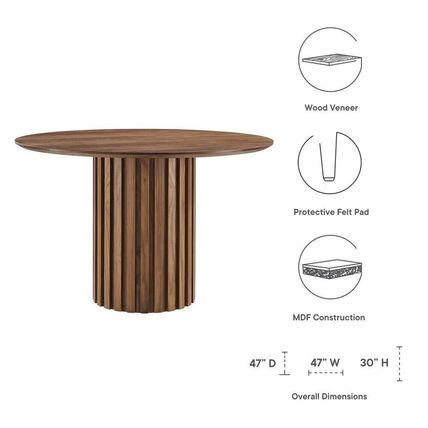 Mid-Century Modern 47” Round Dining Conference Table Oak Walnut Fluted Pedestal