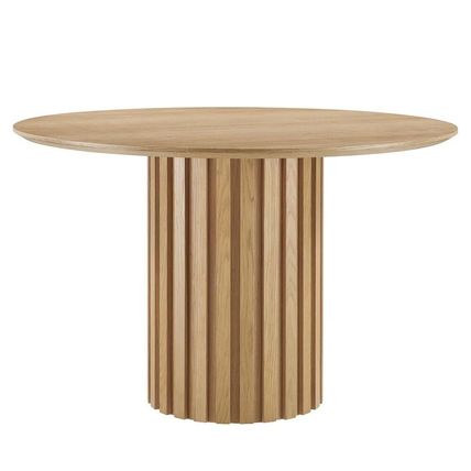 Mid-Century Modern 47” Round Dining Conference Table Oak Walnut Fluted Pedestal