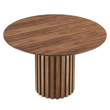 Mid-Century Modern 47” Round Dining Conference Table Oak Walnut Fluted Pedestal