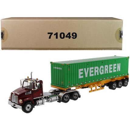 Western Star 4700 SB Tandem Truck Tractor Metallic Red with Skeleton Trailer ...